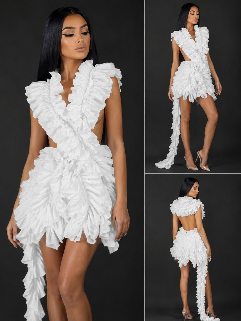 💋WHITE RUFFLLED BACKLESS DRESS!! - Picture 2 of 11